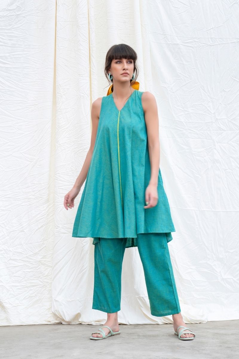 Persian-Green Mangalgiri Cotton Flared Kurta