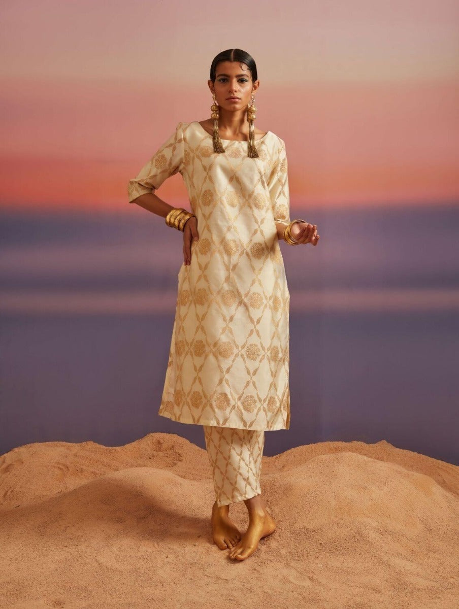 Cloud Cream Banarasi Straight Kurta