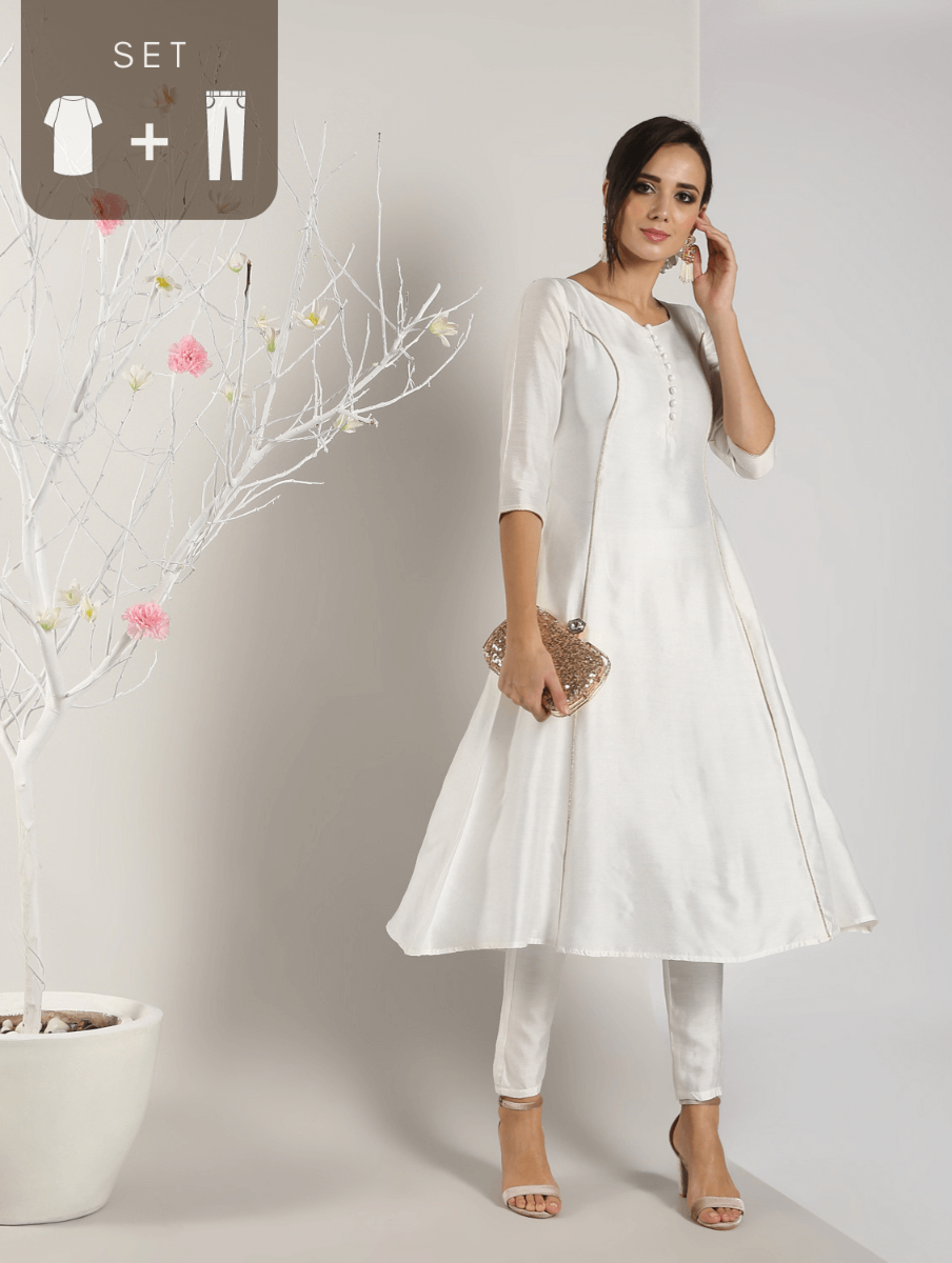 Sequenced Rayon Flare Kurtis with High Neck and Balloon Sleeves – Adhuri