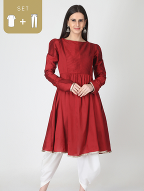 Maroon Kurta with off White Dhoti