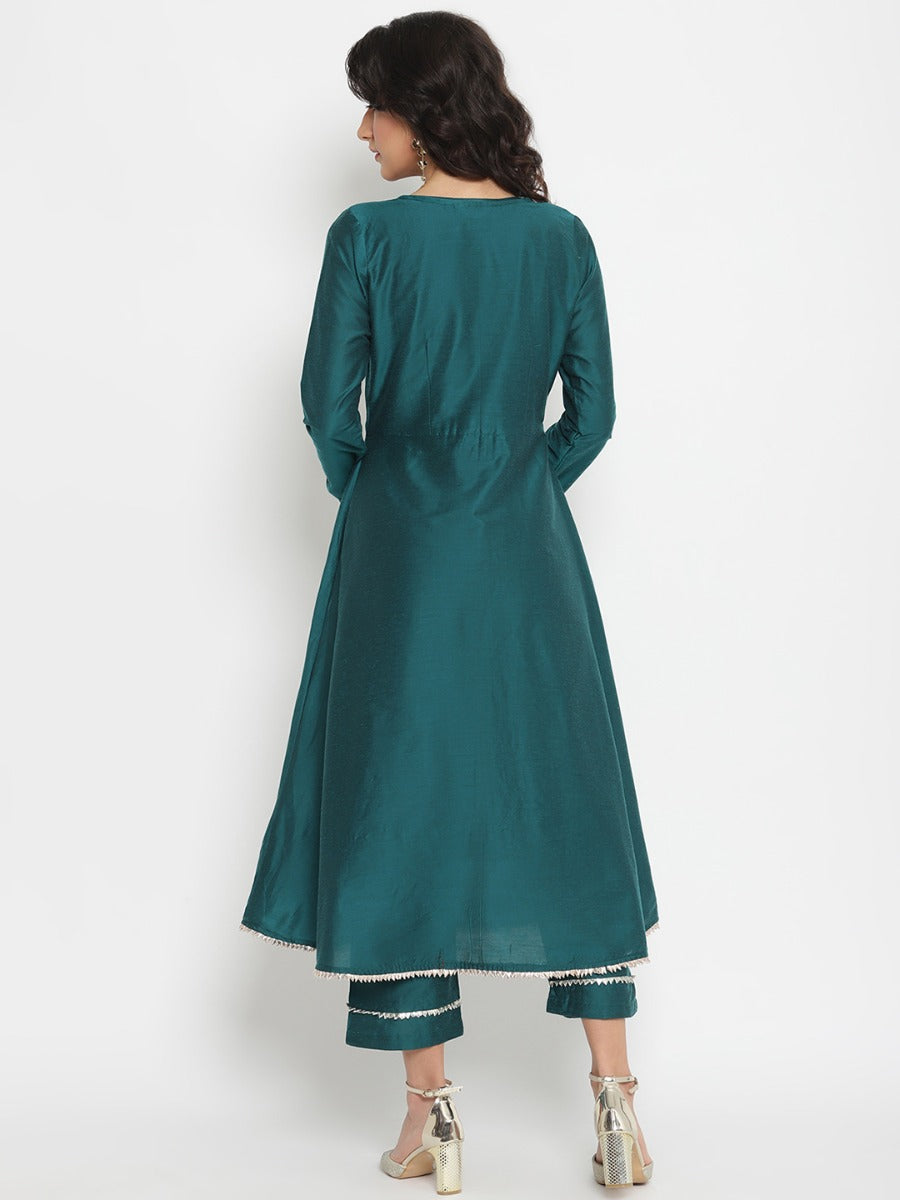 Peacock Green Banarasi Jacket with sleeveless kurta