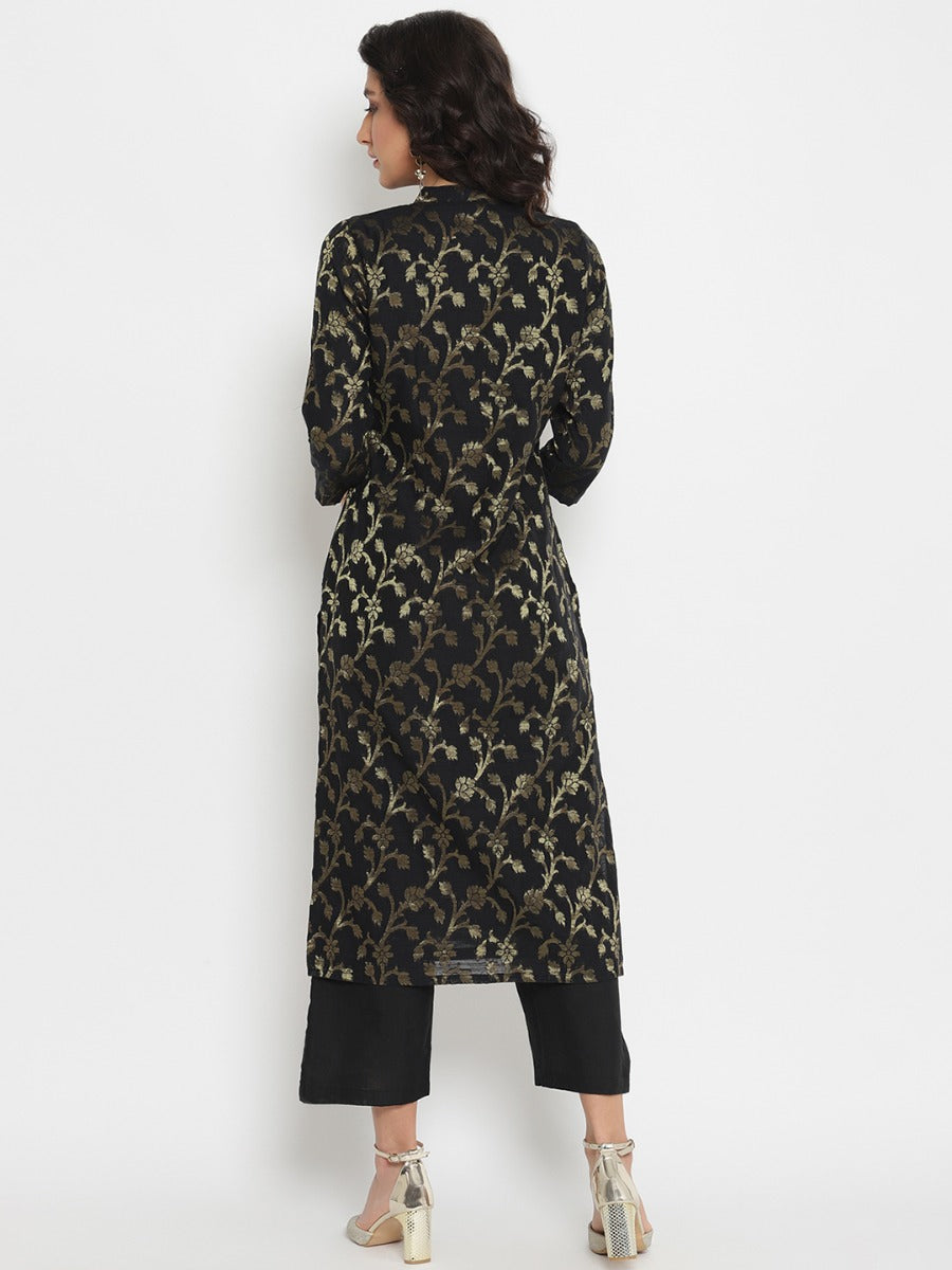 Black-Golden Banarasi Zari Sherwani Kurta