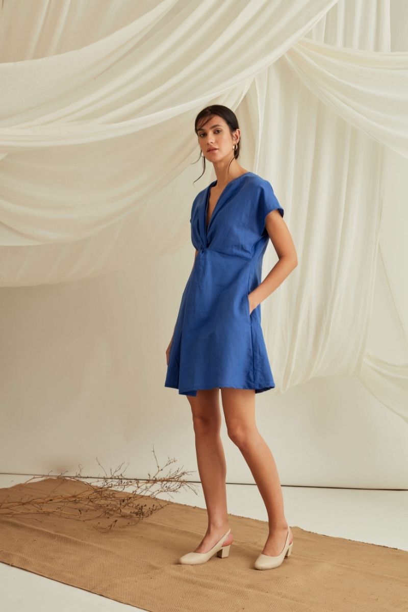 Front knot mini dress-Azure Blue Front knot mini dress-Azure Blue