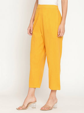 Lemon Yellow Straight Pants With Elasticated Waist