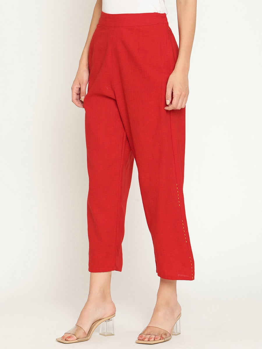 Rust Mangalgiri Straight Pants With Elasticated Waist