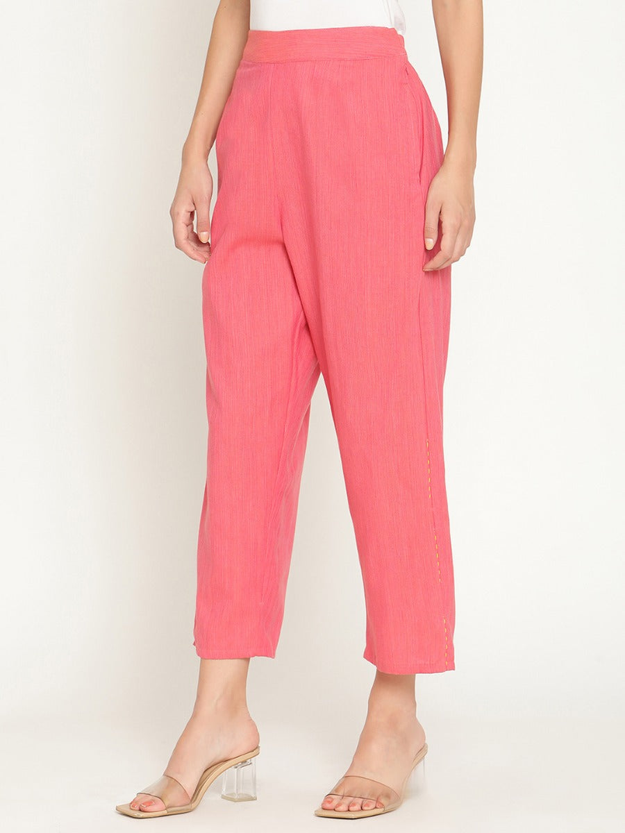 Punch Pink Straight Pants With Elasticated Waist