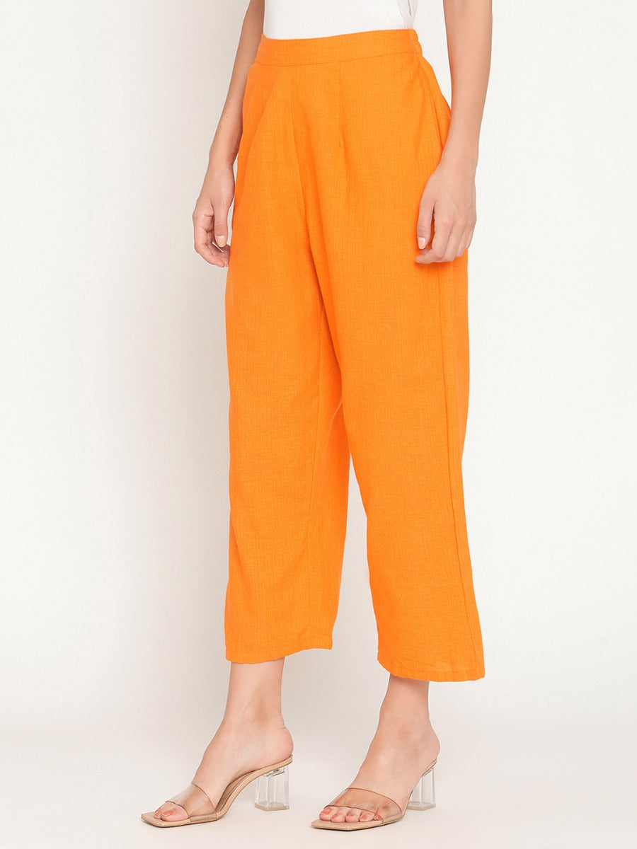 Orange Straight Pants With Elasticated Waist