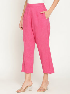 Beetroot Pink Straight Pants With Elasticated Waist