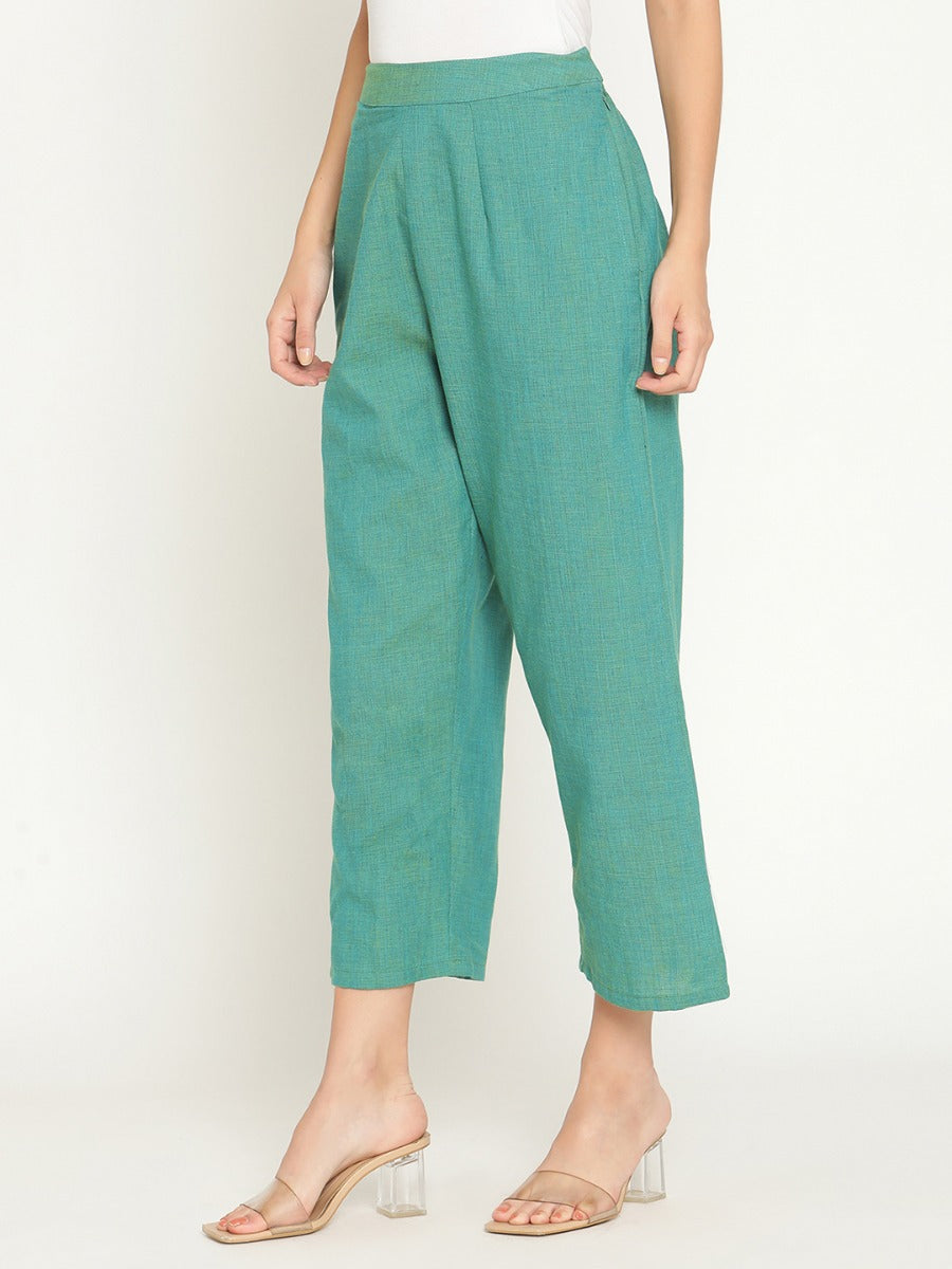 Persian Green Straight Pants With Elasticated Waist