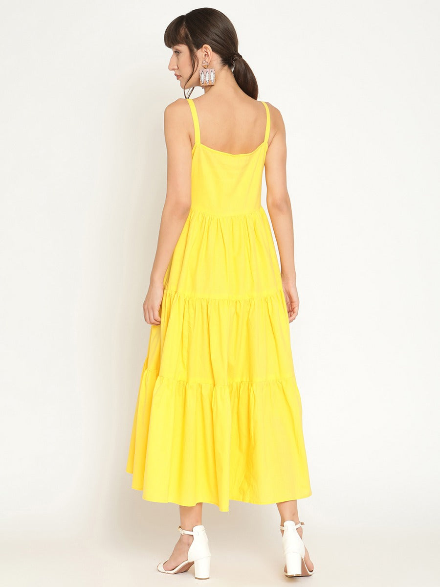 Strappy tiered cotton poplin maxi dress