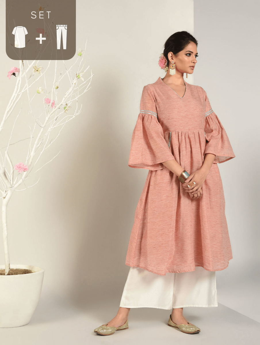 Abhishti Cotton Baswada Flared Pastel Kurta Set