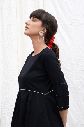 Midnight Black Mangalgiri Flared Kurta With Dhoti Pants