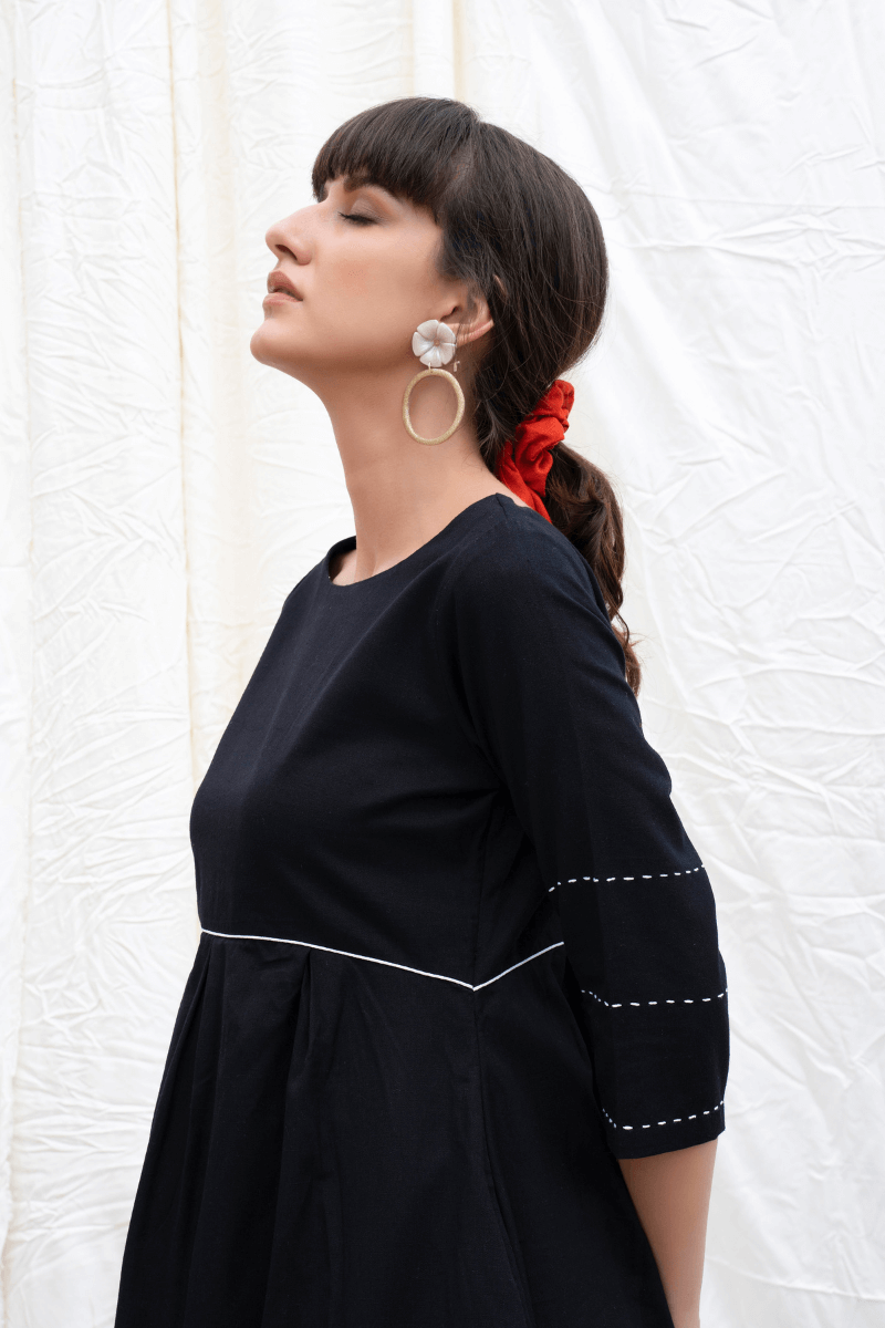 Midnight Black Mangalgiri Flared Kurta With Dhoti Pants