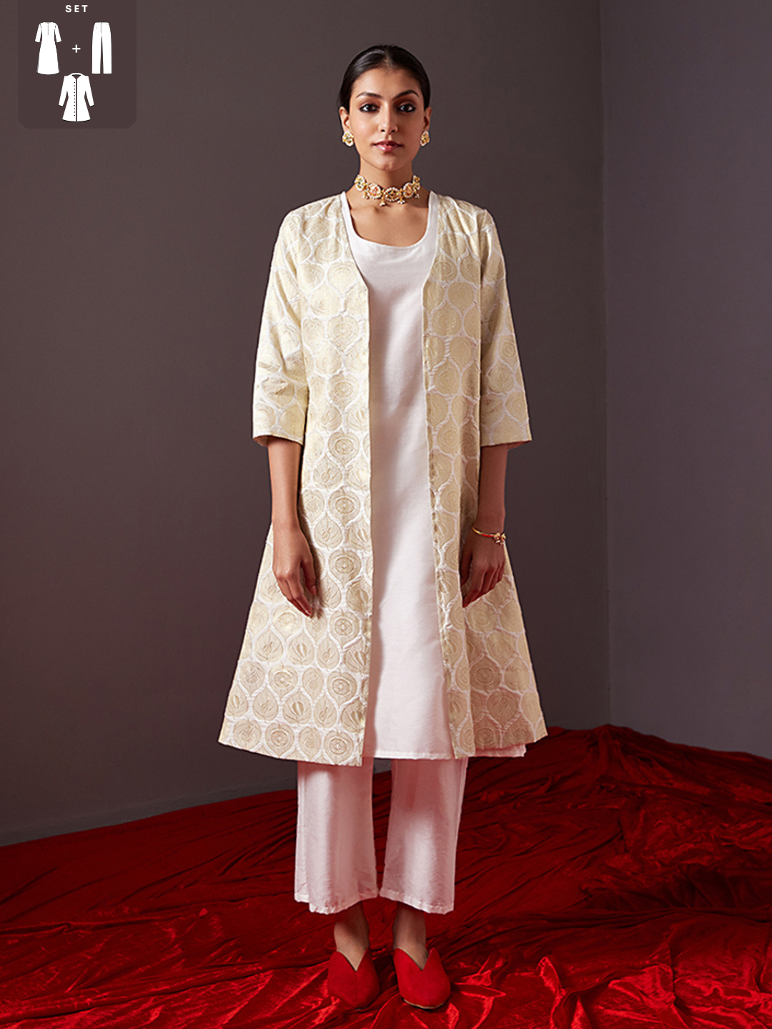 Banarasi zari jacket with straight kurta & Pants