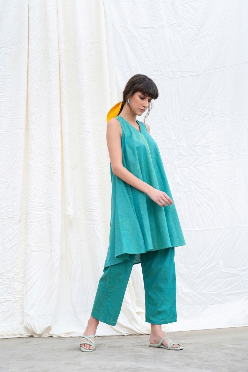 Persian Green Mangalgiri Flared Kurta With Pants