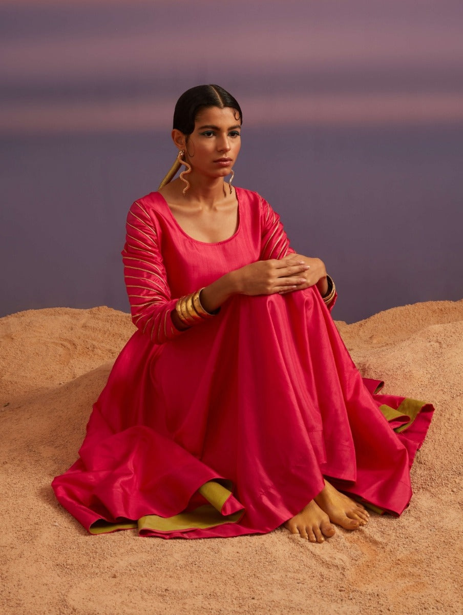 Paradise-Pink Scoop Neck Banarasi Dress