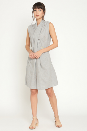 Cross Draped Neck Mini Dress-Smoke Grey