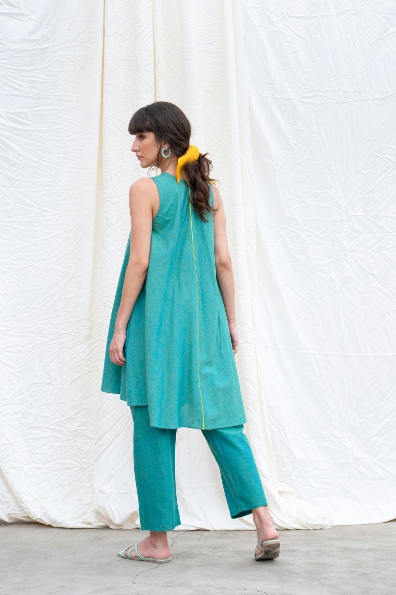 Persian Green Mangalgiri Flared Kurta With Pants