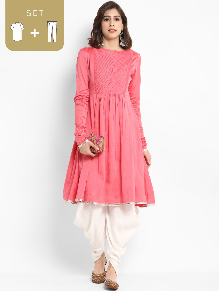 Punch Pink Flared Kurta With Dhoti Pants