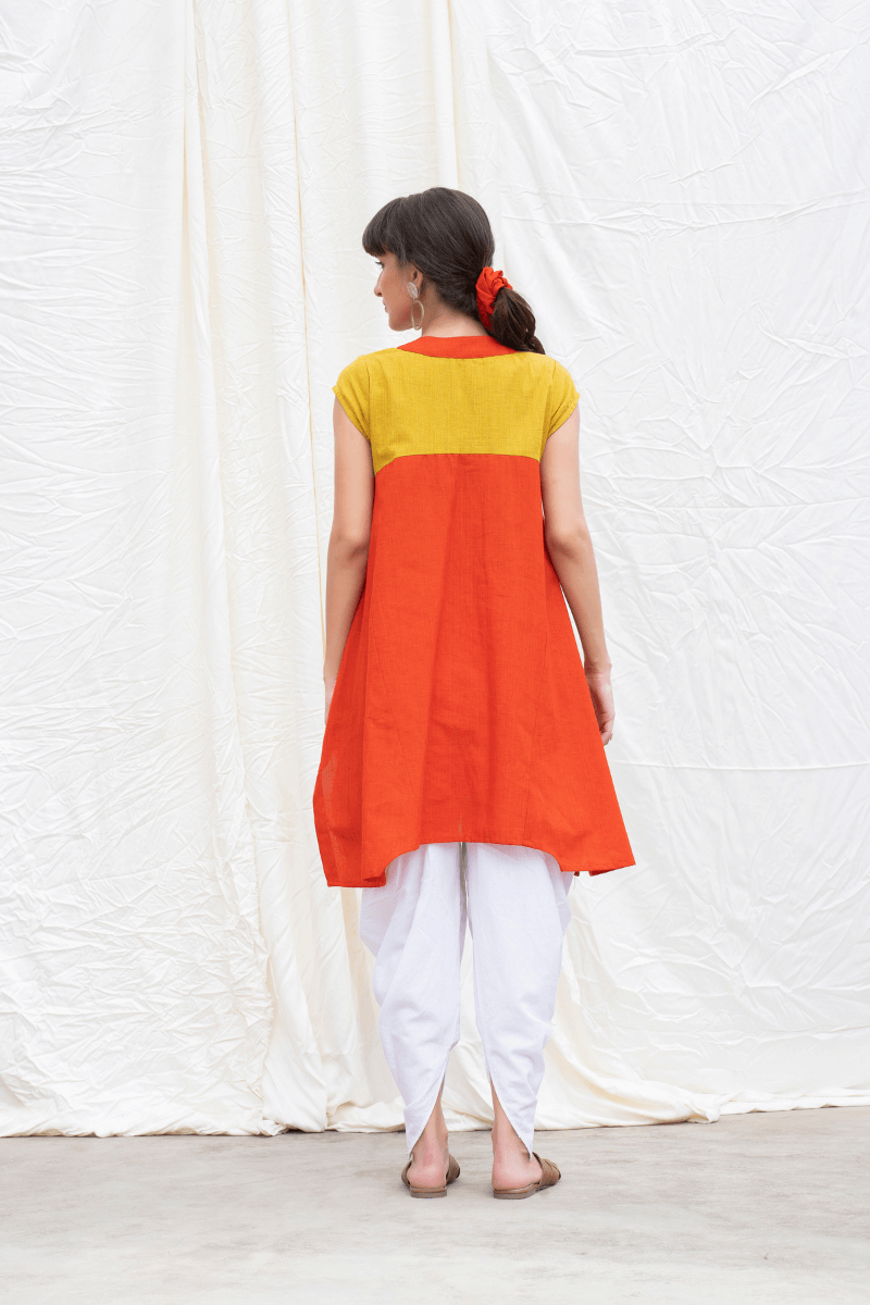 Orange Rust Mangalgiri Flared Kurta With Dhoti Pants