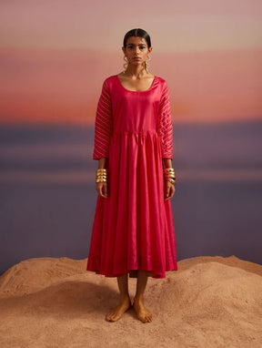 Paradise-Pink Scoop Neck Banarasi Dress