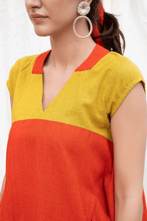 Orange Rust Mangalgiri Flared Kurta With Dhoti Pants