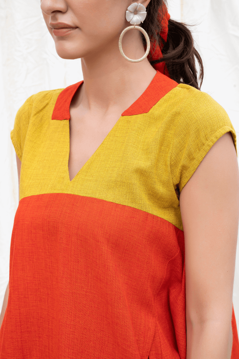 Orange Rust Mangalgiri Flared Kurta With Dhoti Pants