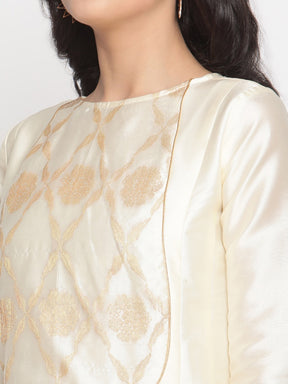 Cloud-Cream Banarasi Kurti with Churidar Sleeves