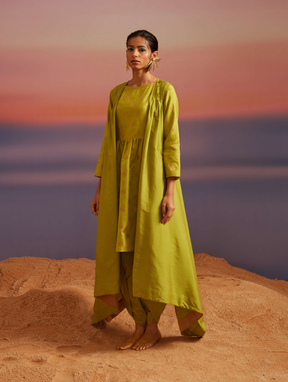 Flared Banarasi Kurta with Sleeveless Jacket