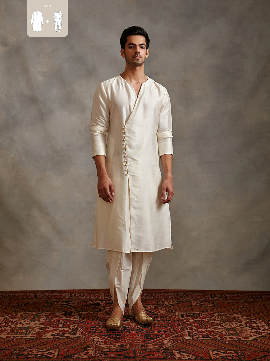 Overlapped Banarasi kurta Set - Ivory