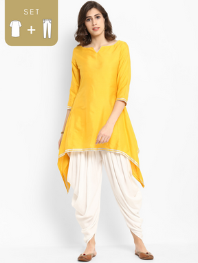 Lavanya The Label Women Yellow Pleated Pure Cotton Kurti with Dhoti Pants -  Absolutely Desi