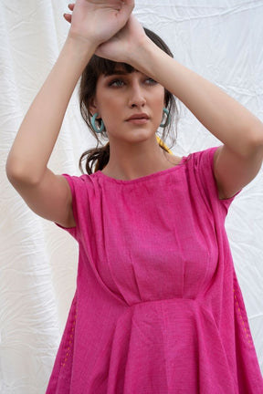 Beetroot-Pink Mangalgiri Cotton Handkerchief Dress