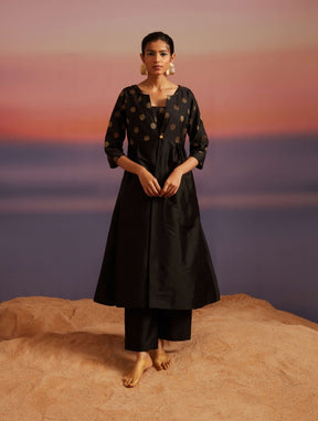 Coral Black Button Down Banarasi Jacket