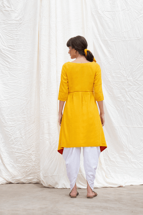 Dandelion Yellow Mangalgiri Flared Kurta With Dhoti Pant