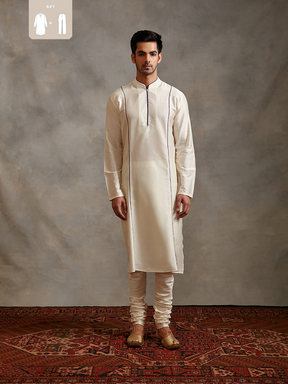 Banarasi straight Kurta Set with contrasting detail - Ivory