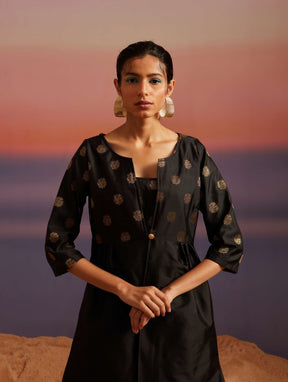 Coral Black Button Down Banarasi Jacket