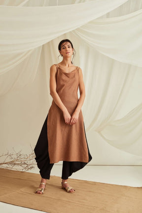 Strappy cowl neck kurta-Russet Brown