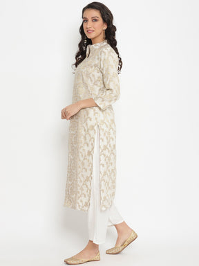 Off White Banarasi Zari work Sherwani Kurta and bottom set