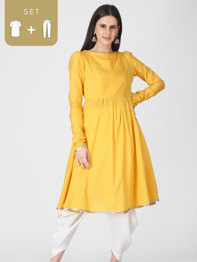 Yellow Kurta with off White Dhotii