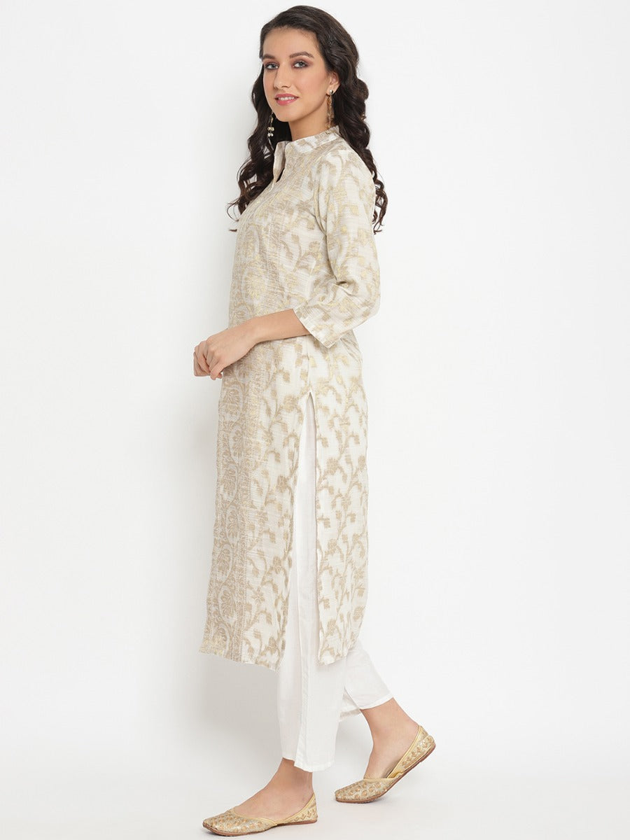 Off White Banarasi Zari work Sherwani Kurta and bottom set