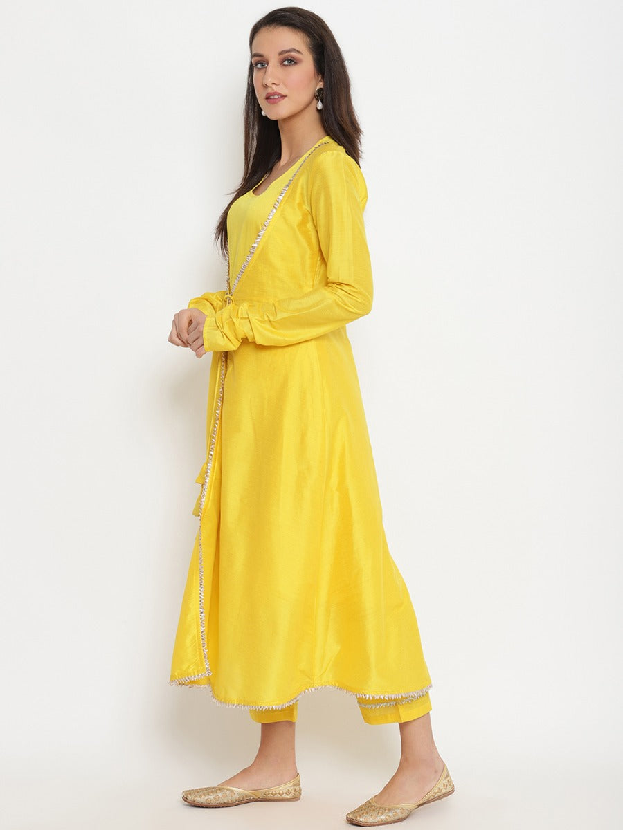 Yellow Banarasi Jacket with sleeveless kurta