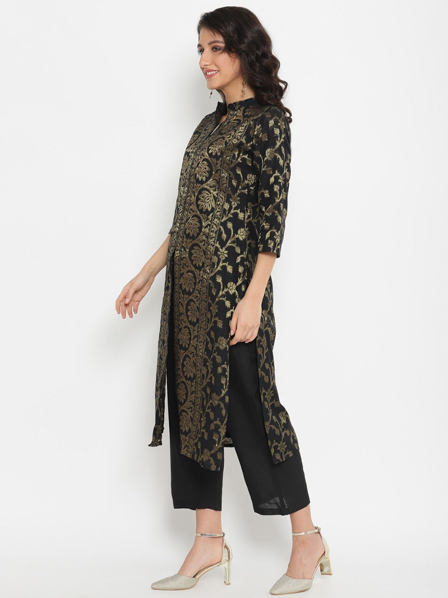 Black Banarasi Zari work Sherwani Kurta and bottom set