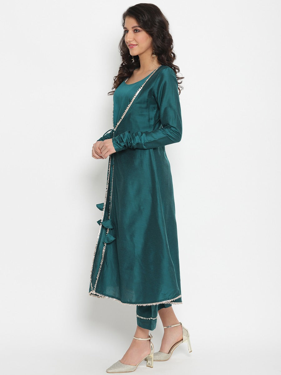Peacock Green Banarasi Jacket with sleeveless kurta