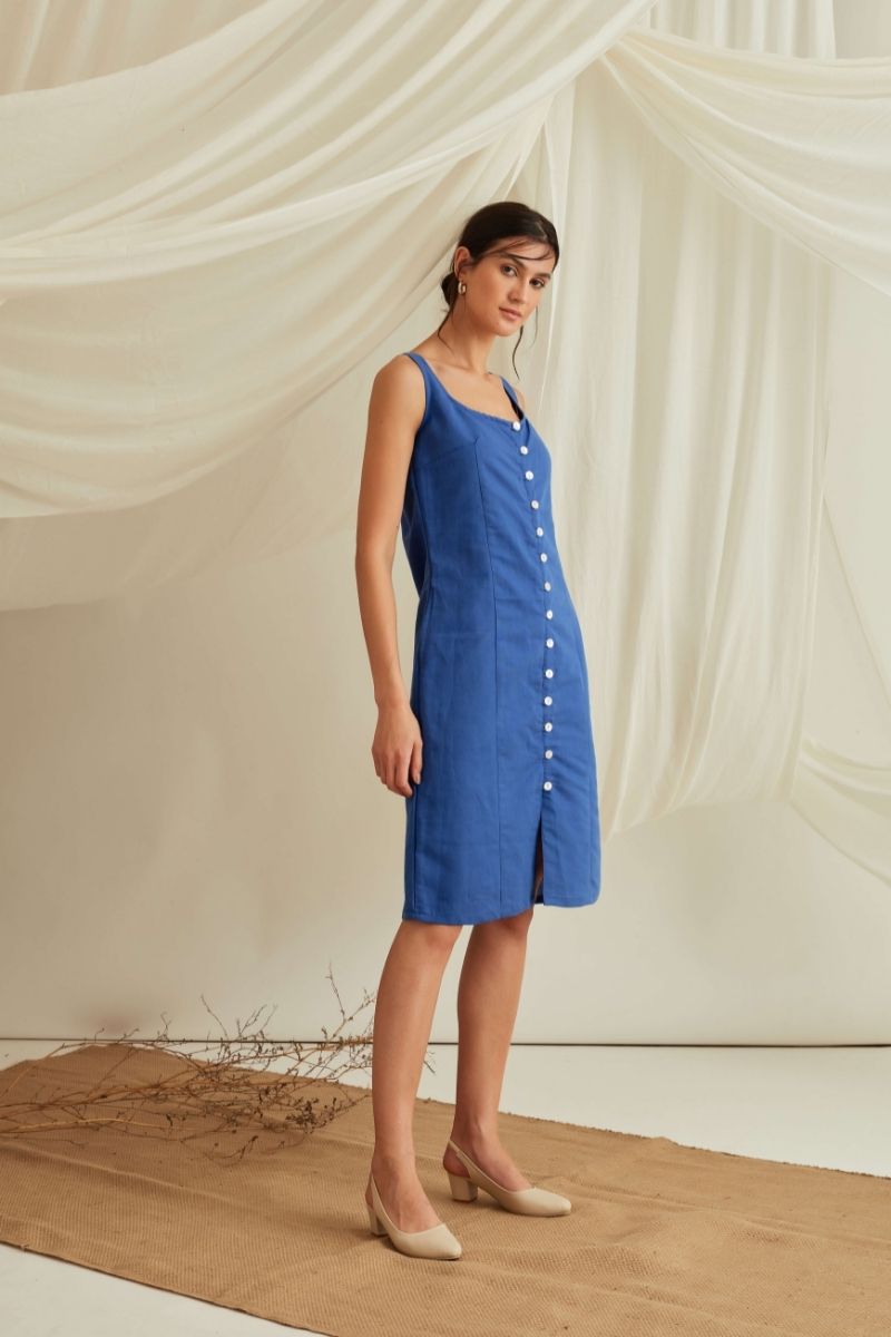Button down midi dress-Azure Blue
