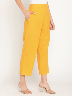 Lemon Yellow Straight Pants With Elasticated Waist