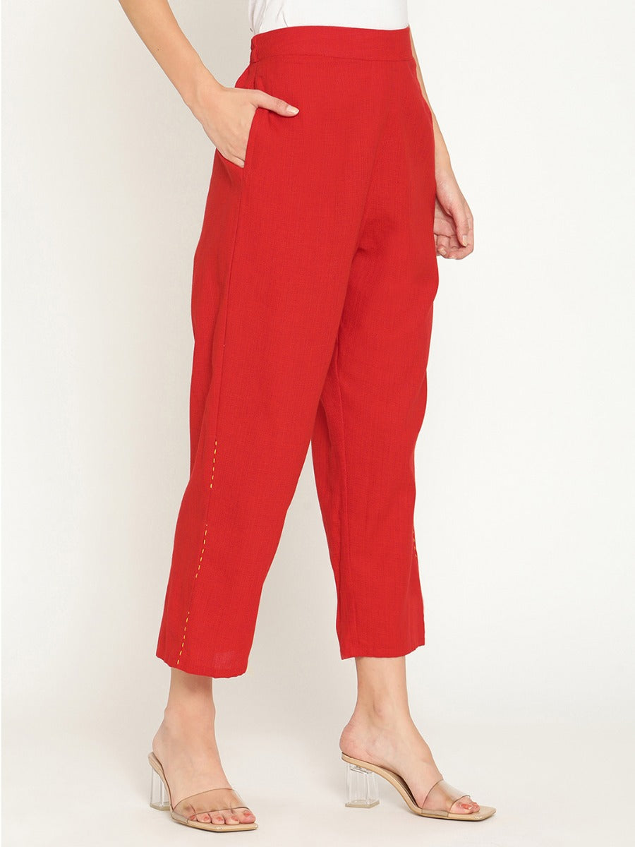 Rust Mangalgiri Straight Pants With Elasticated Waist