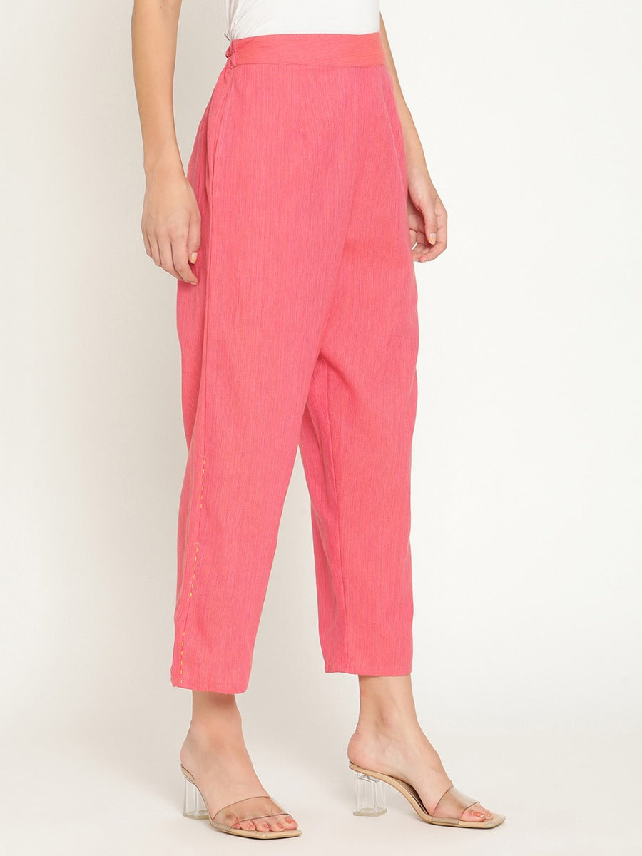 Punch Pink Straight Pants With Elasticated Waist
