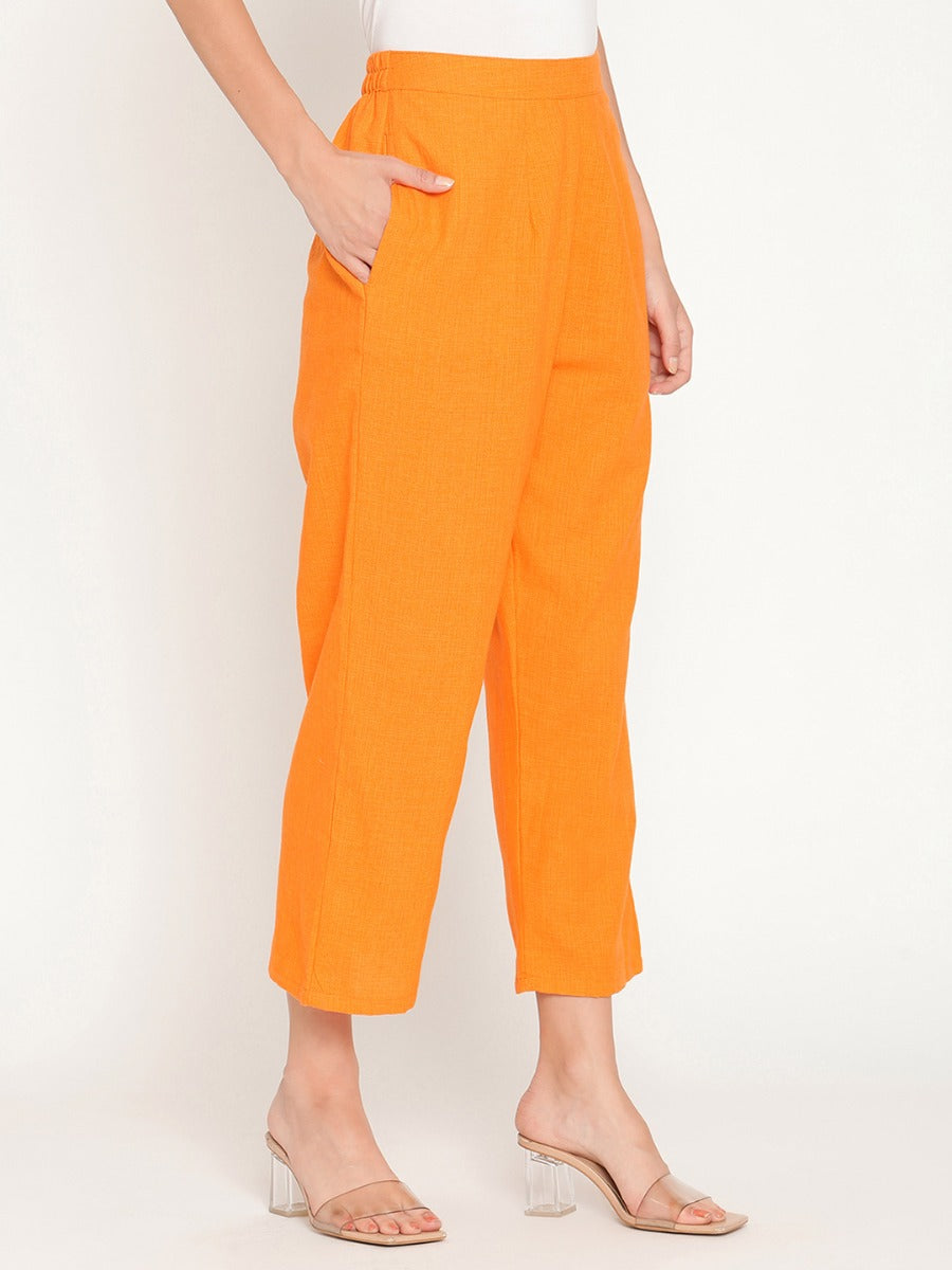 Orange Straight Pants With Elasticated Waist