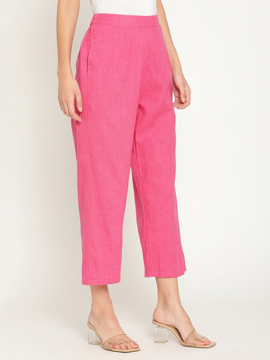 Beetroot Pink Straight Pants With Elasticated Waist