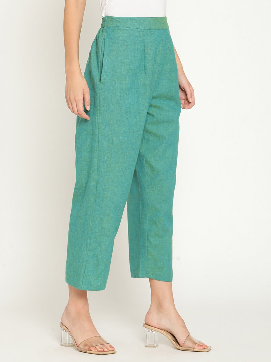 Persian Green Straight Pants With Elasticated Waist
